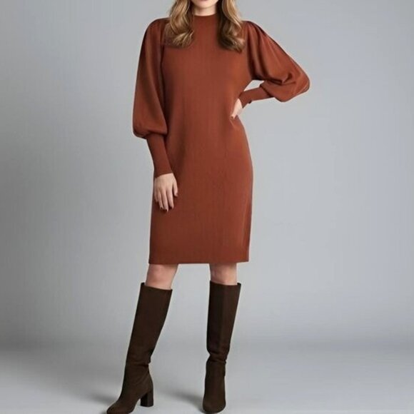 Vince Camuto Balloon Sleeve Sweater Dress Spice S NWT - Picture 1 of 4